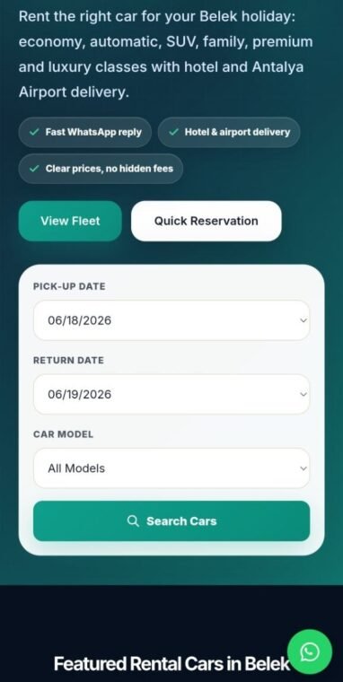 Belek Go Car Rental mobil web sitesi tasarımı