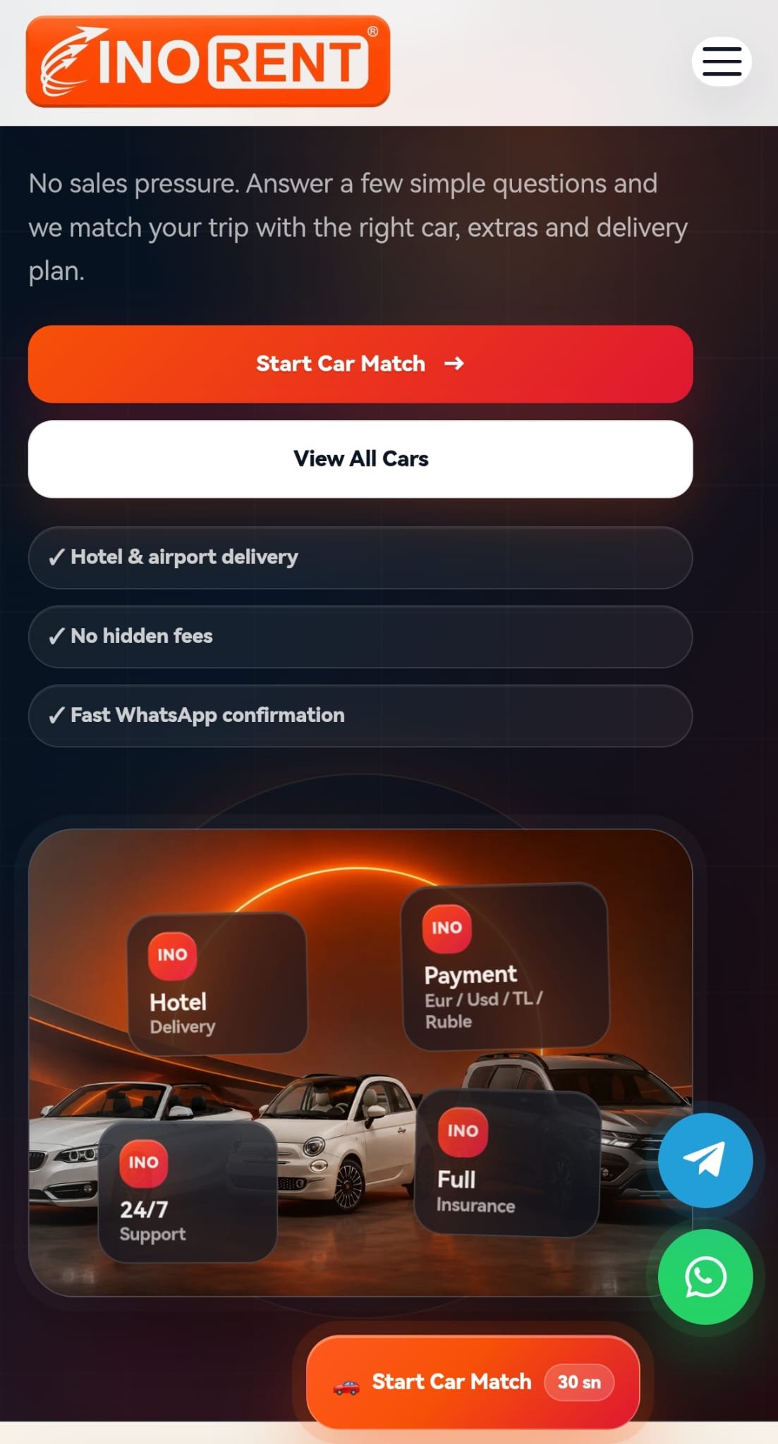 INORENT Car Rental mobil web sitesi tasarımı