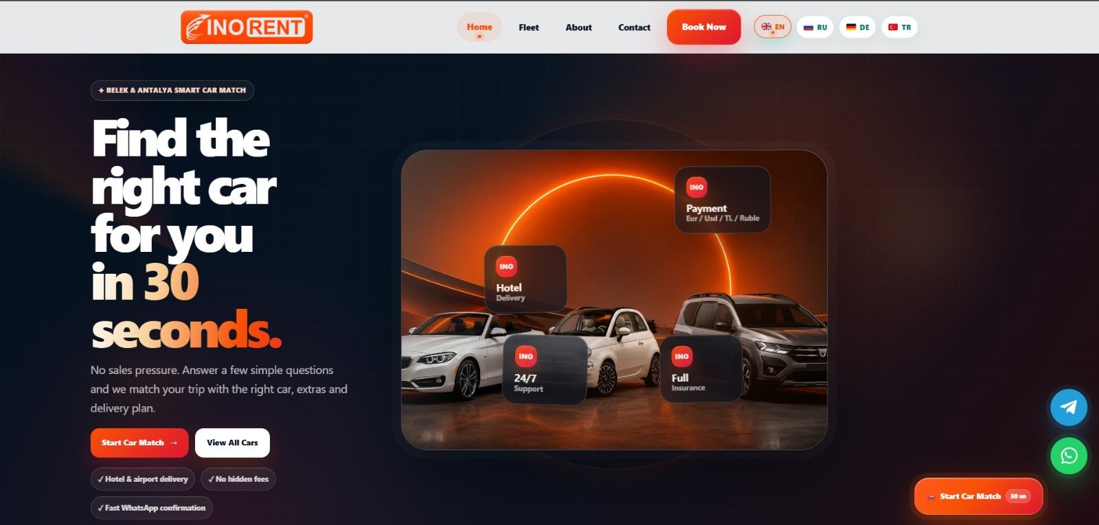 INORENT Car Rental masaüstü web sitesi tasarımı