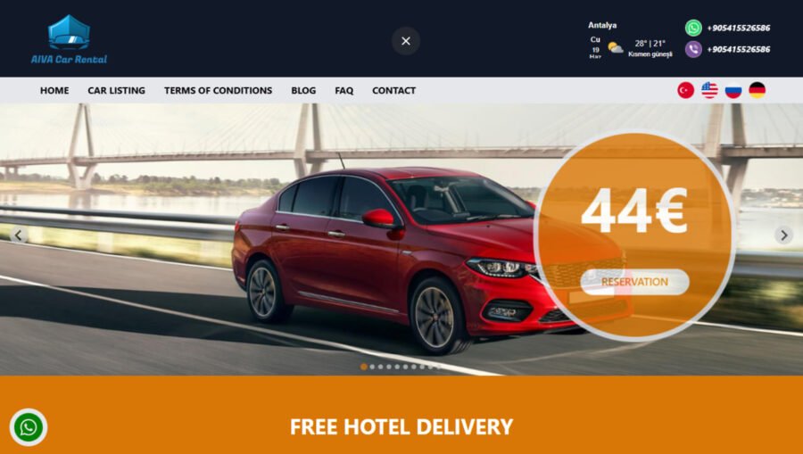 AIVA Car Rental masaüstü web sitesi tasarımı