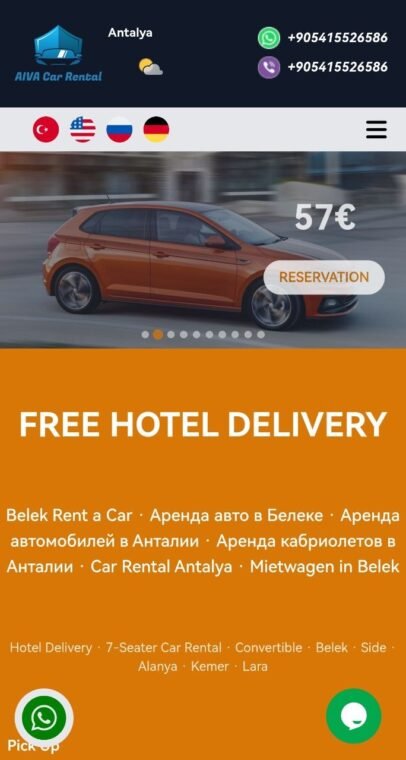 AIVA Car Rental mobil web sitesi tasarımı